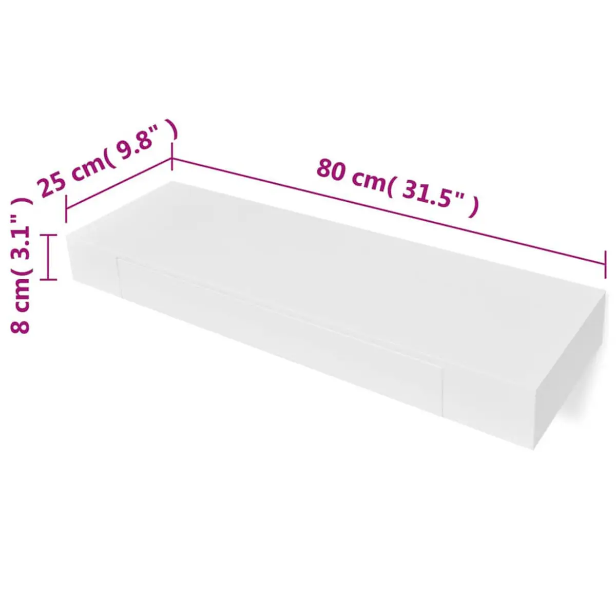 VidaXL floating wall shelf 1 white drawer 8x80x25 cm