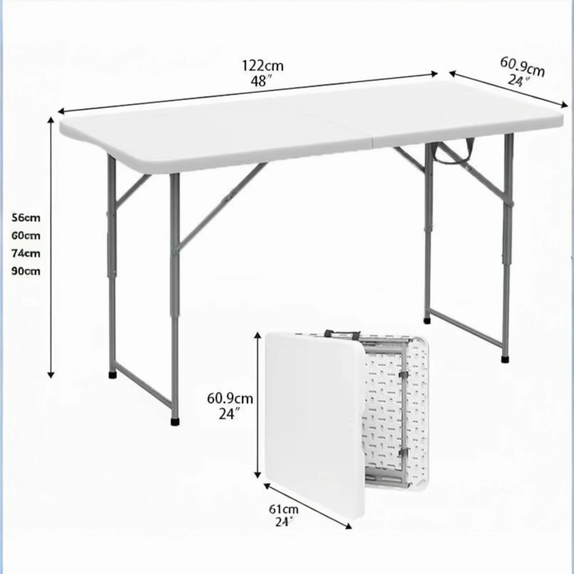 Mikomika Mesa Plegable Solid 180cm, portátil, Uso público Interior/Exterior Tablero Resina HDPE 3,5cm, Capacidad 6/8 Personas y Carga 150 kg. Multiuso