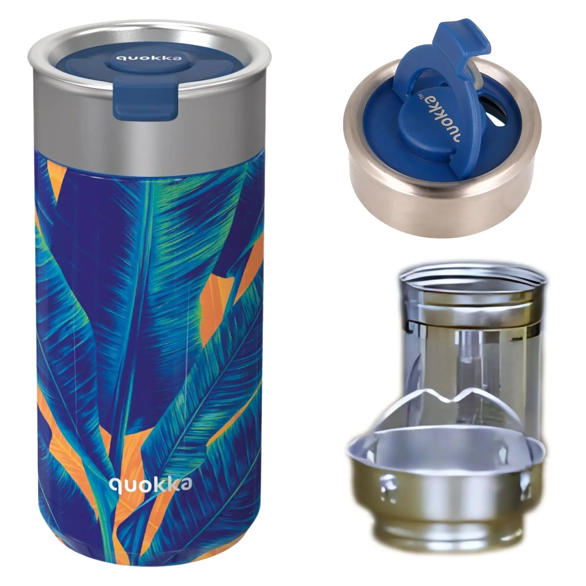 Quokka Termo Acero inoxidable La Jungla Azul 400ML Vaso café térmico 17 x 8 cm Libre de BPA incluye