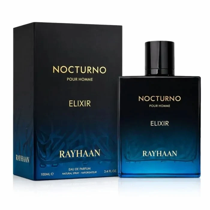 Rayhaan Nocturno Elixir 100ml Eau de Parfum Unisex - Perfume Árabe Oriental Amaderado | Limón Lavanda Sándalo Vainilla Benjuí | Larga Duración