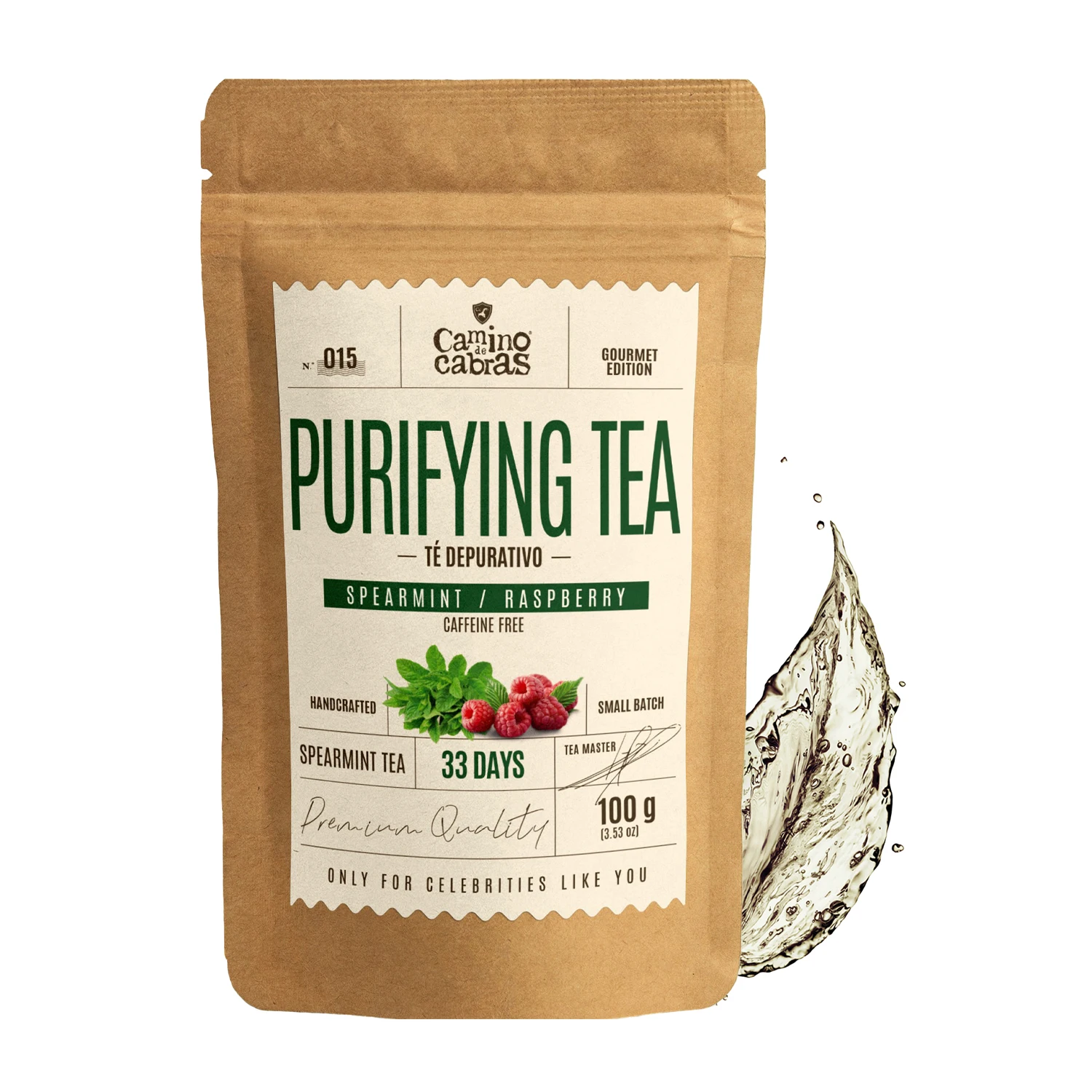 Te Detox Spearmint Tea CAMINO DE CABRAS | Té depurativo con Menta Hierbabuena, Hinojo, Frambuesa | sin Cafeína | 100g