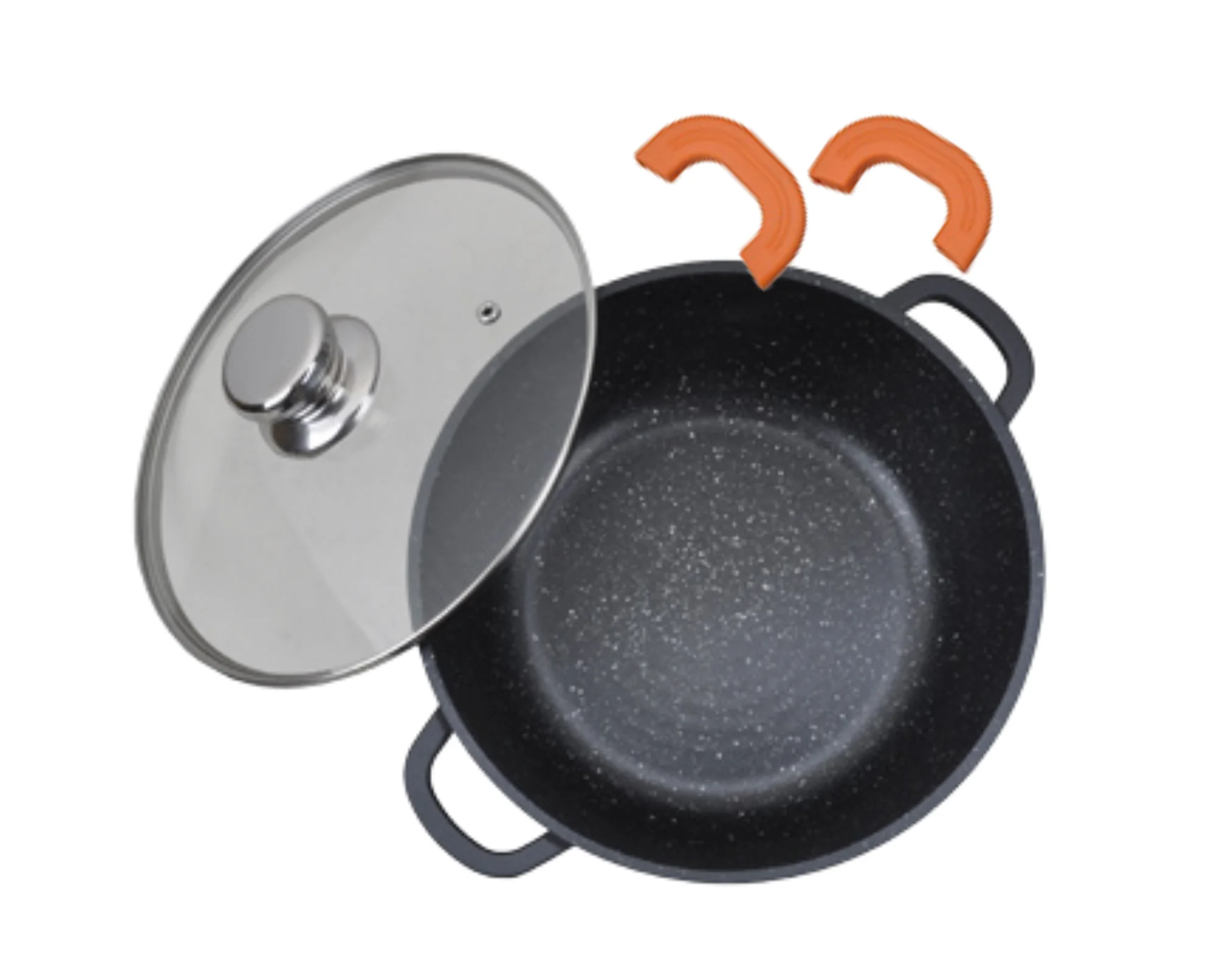 Low cast aluminum Elite pan with silicone lid and handles-non-stick, suitable for Gas, Vitro and induction