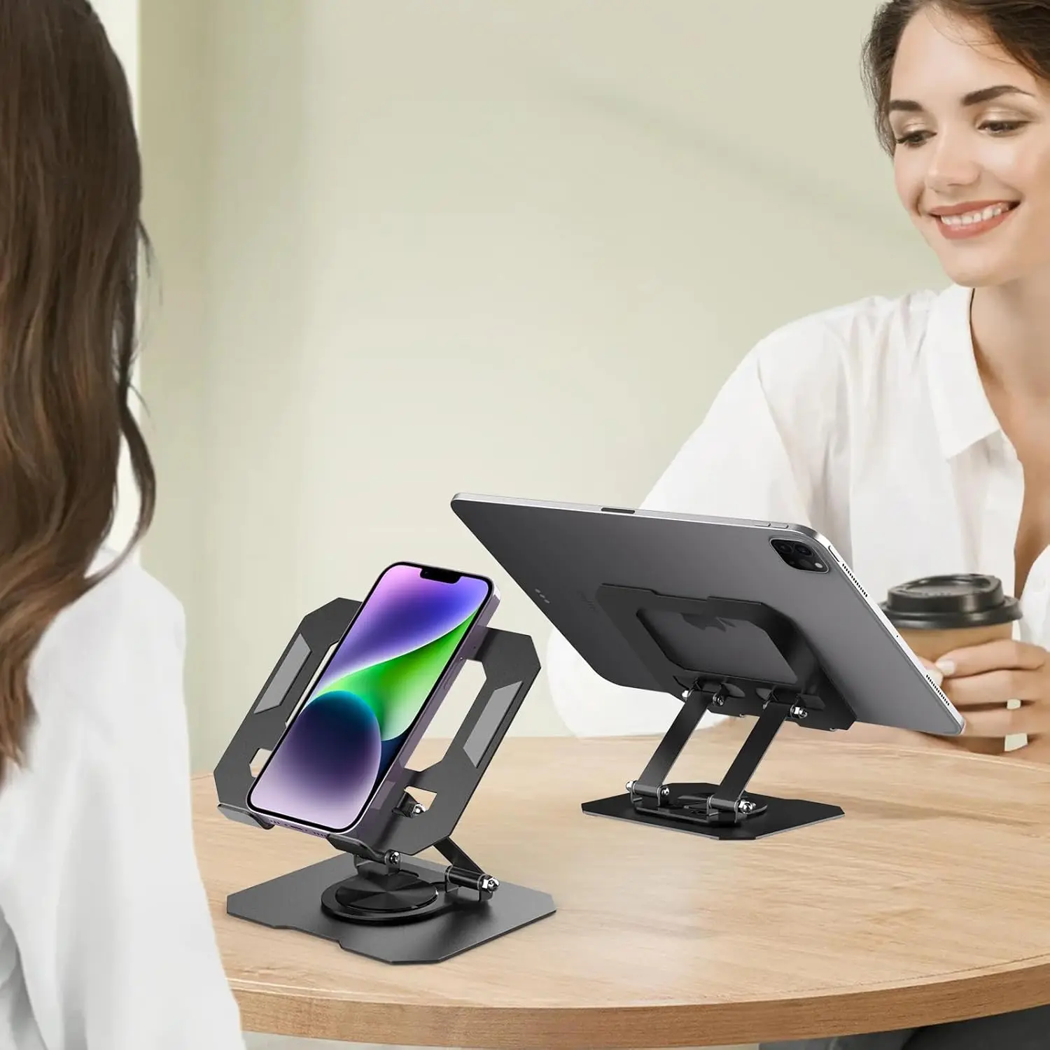 360 ° Free Rotation Tablet Holder, Height Adjustable Tablet Holder Compatible with 4-13 Inch Tablet, Lightweight Steel Foldable Tablet Holder, Anti-Slip-Black #4