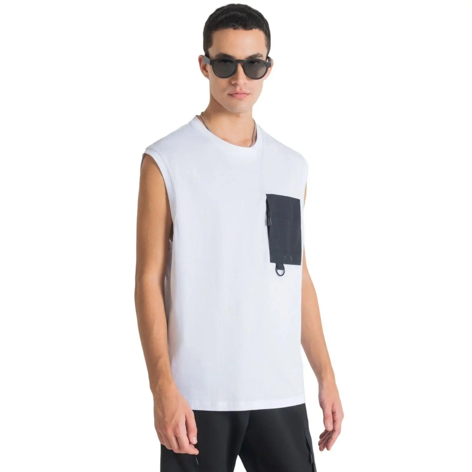 Antony Morato sleeveless pocket contrast white T-shirt