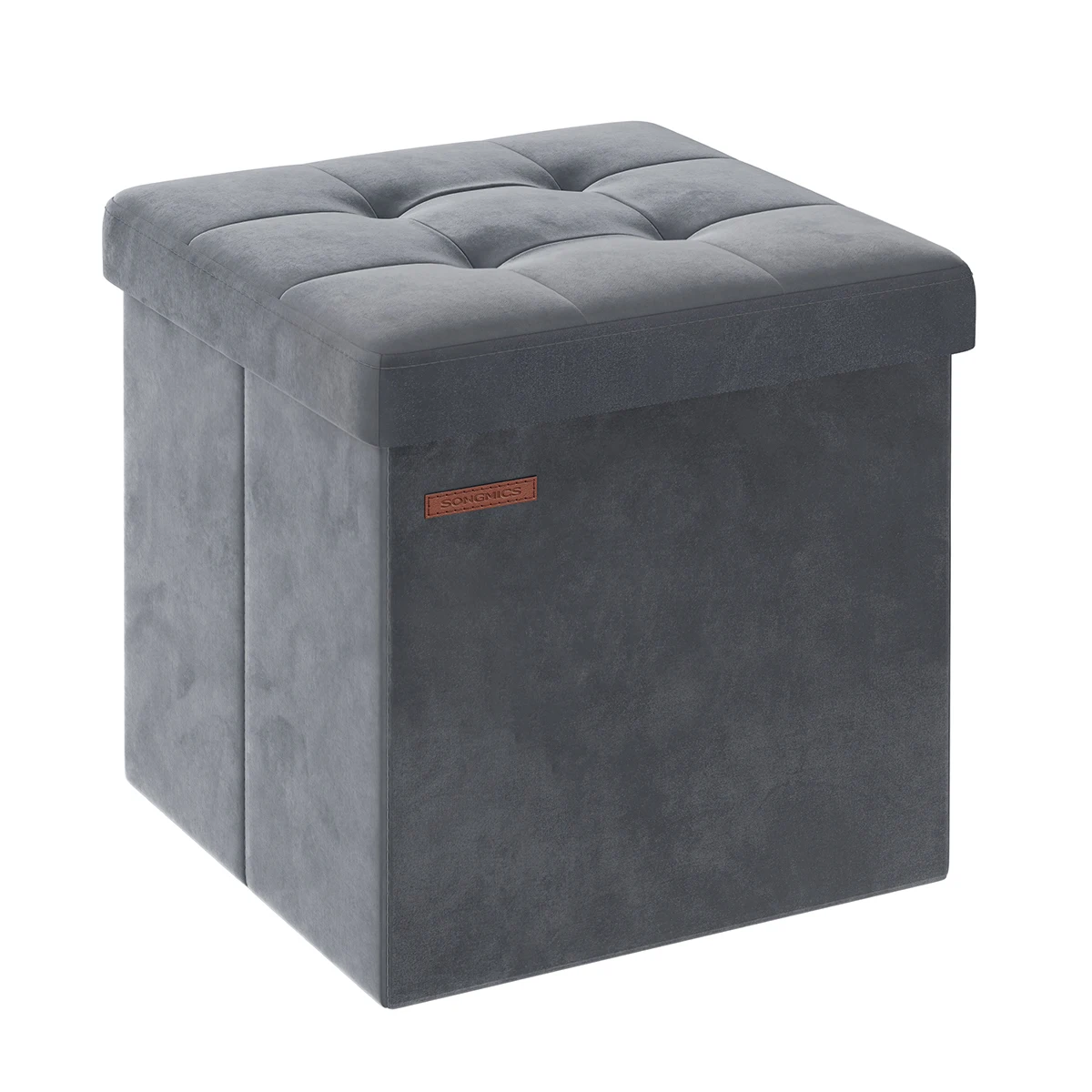 SONGMICS Puff Almacenaje, Banco de Almacenamiento de Terciopelo Plegable, Taburete Reposapiés, 38 x 38 x 38 cm, Carga de 300 kg, para Entrada, Sala de Estar, Dormitorio, Gris Pizarra/Blanco Crema/Gris Paloma/Rosa Jalea