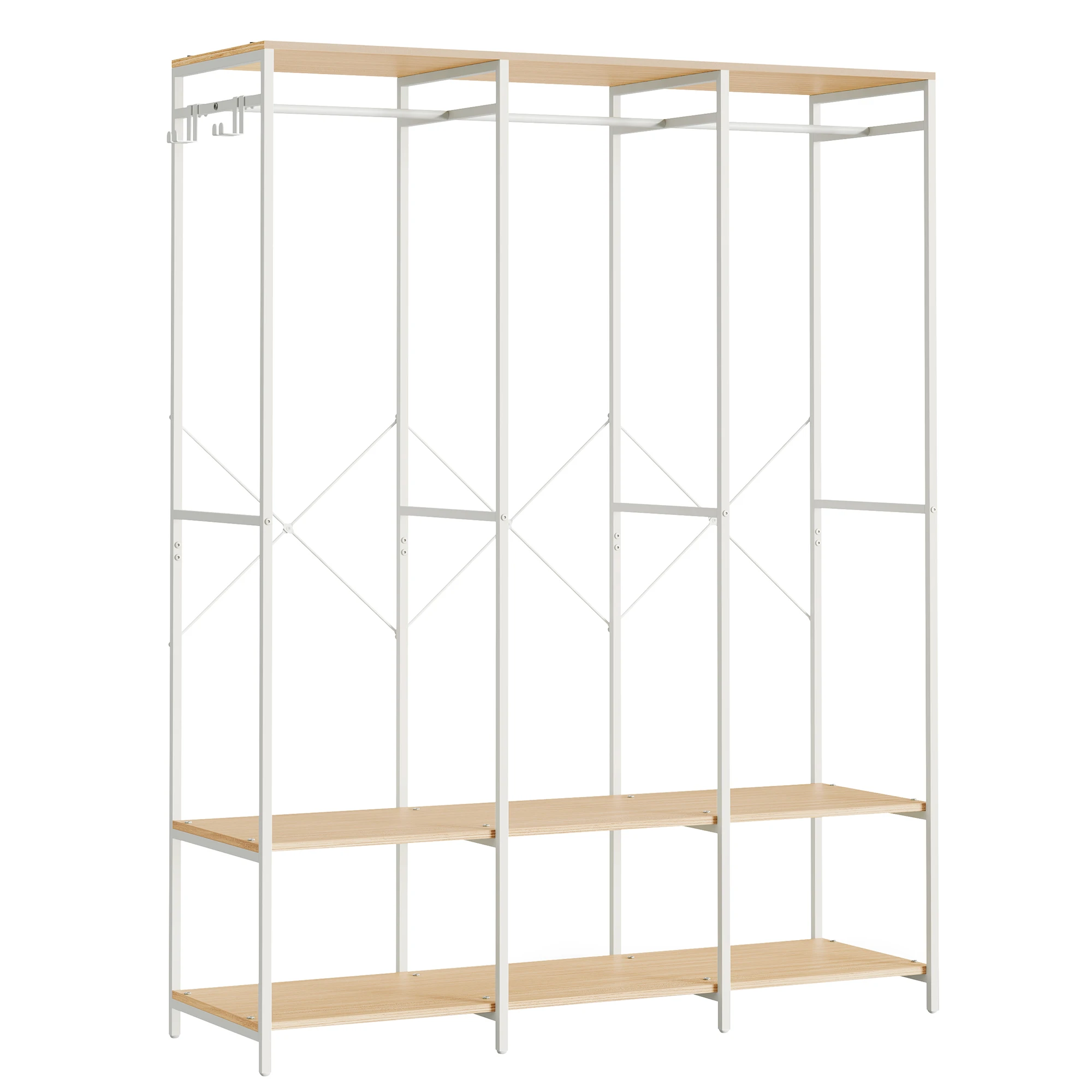 SONGMICS Armadio Portatile per Abiti, Armadio Pieghevole, Appendiabiti, Organizer per Armadio, con Barre per Appendere, Ripiani Portaoggetti, Ganci Rimovibili, 40 x 141 x 180 cm, Beige Naturale