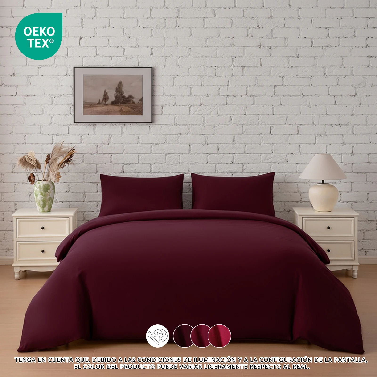 Burdeos Juego De Funda Nórdica Lisa 🍷 Microfibra Suave Y Transpirable Con Fundas De Almohada