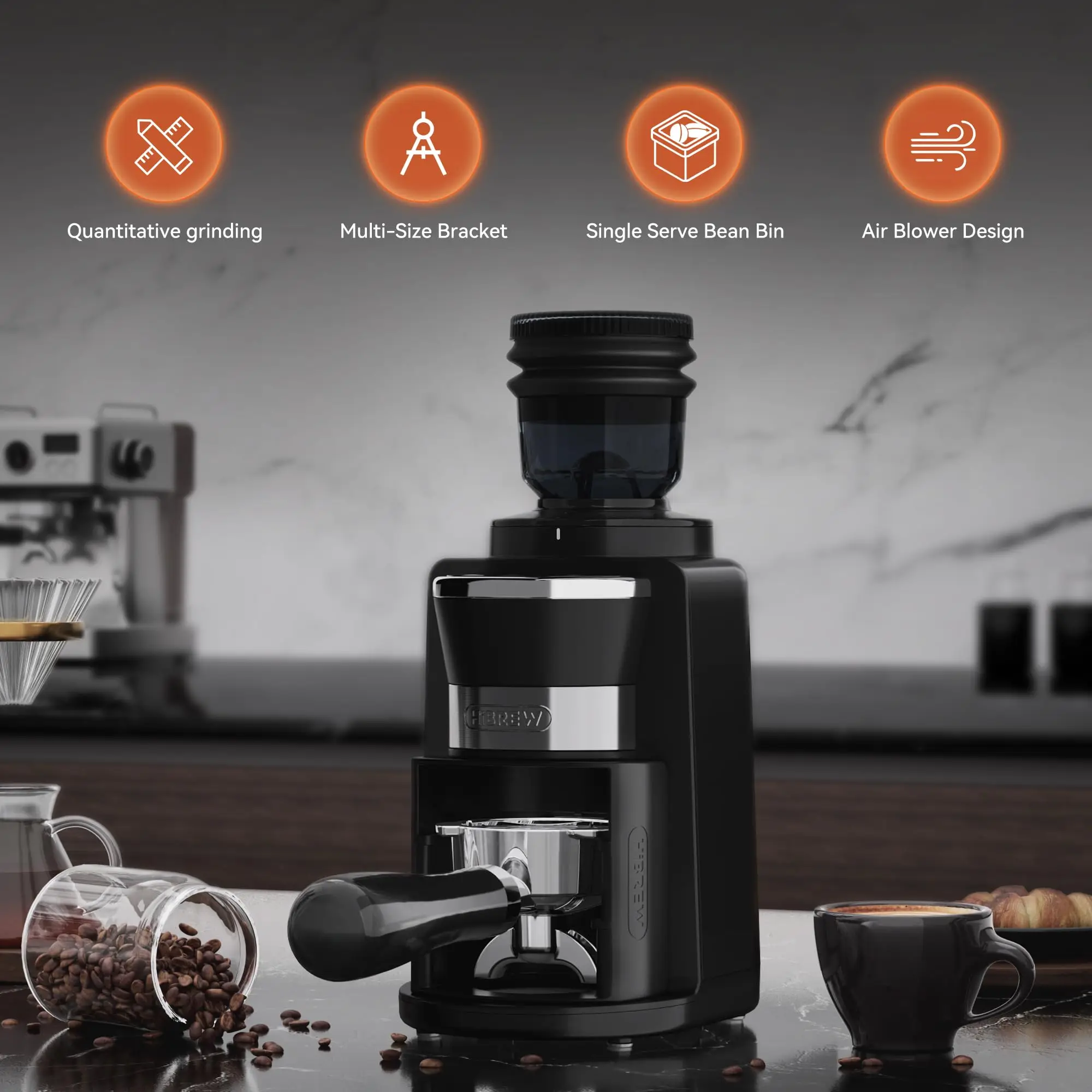 HiBrew G3A Coffee Grinder, 51 58 mm Filter Holder, 31 Precision Adjustment Levels, Electric Coffee Grinder for Turkish Coffee Makers/espresso/moka/Drip/French Press