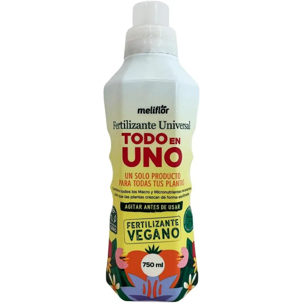 Meliflor Fertilizante Todo en Uno 750ml (Hortalizas, árboles frutales, plantas ornamentales de interior o exterior) Fertiliza y Protege frente al estrés, temperatura, sequía, plagas y enfermedades
