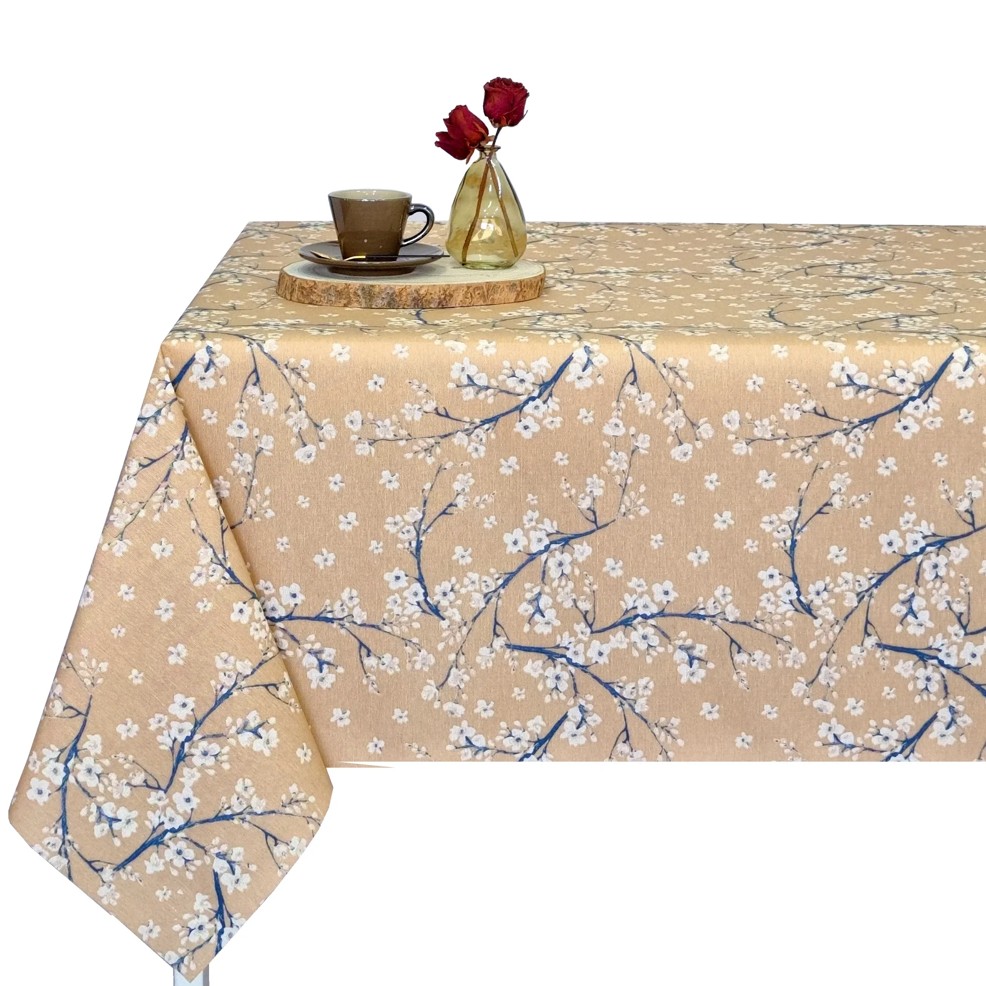 Mantel tela textil resinado suave, rectangular, Ideal para el hogar, Cocina, Comedor, Jardin, Balcon, Salon y picnic. Fácil de limpiar, Impermeable, moderno, elegantes, Flores, Cerezo, flor de cerezo,