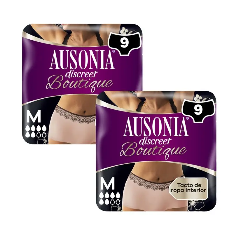 Ausonia Discreet Braguitas Para La Incontinencia Para Mujer Plus, Bloquea Pérdidas Y Olores, Cómodas Y Discretas, Talla M, 18 Braguitas