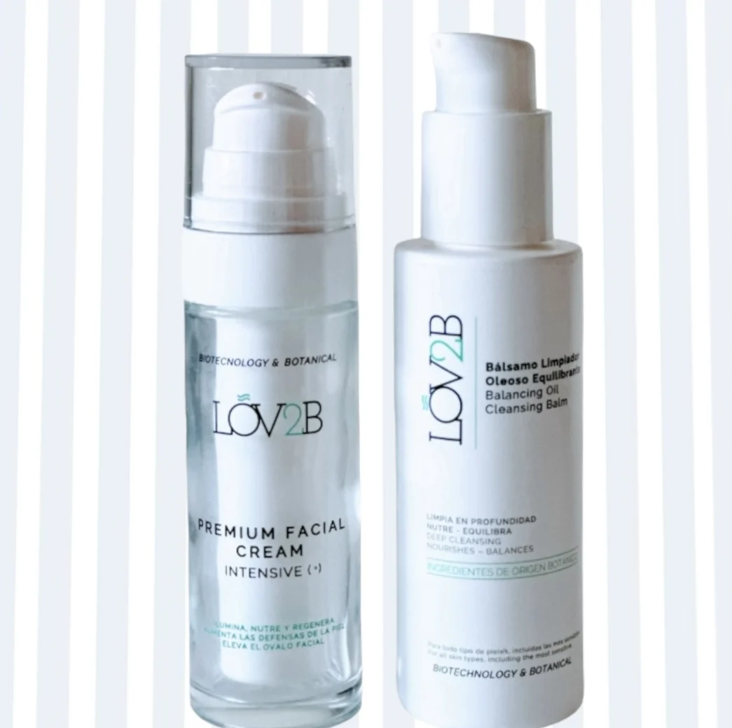 Pack LOV2B Premium regenerating Facial cream with growth factors (EGF), biomimetic peptides, prebiotics, hyaluronic acid and Total antioxidant) + Balancing oily cleansing balm (4 AHAs + prebiotic + 8 highly nutritious oils).