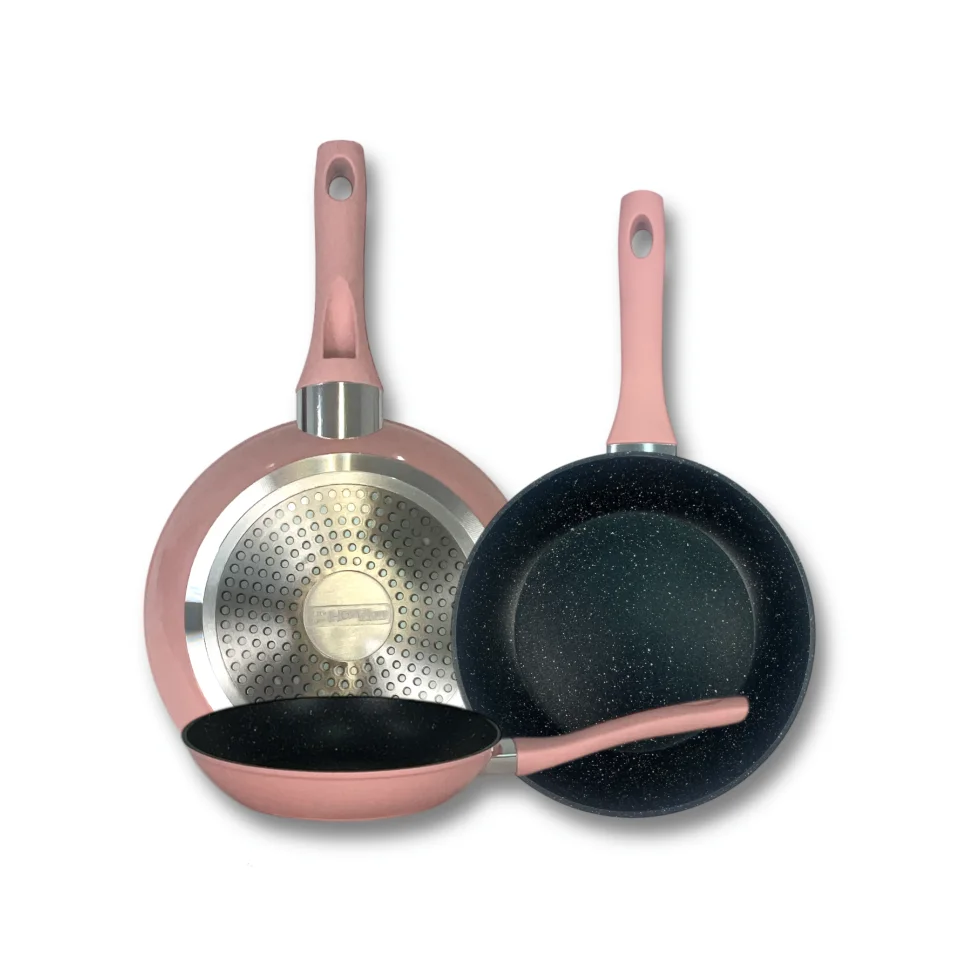 Sartenes de Cocina Horizon, Color Rosa De Aluminio Forjado, Revestimiento Aspecto Piedra, Antihaderente Tricapa, Compatible con Gas, Vitrocerámica y Cocinas De Inducción, Libre De Pfoa
