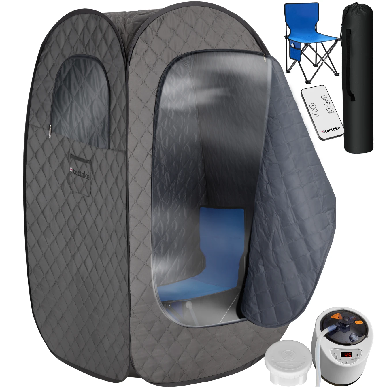Tectake - thermaluxe i portable steam sauna, 1000 w, 15 temperature levels, foldable steam sauna with high power steam generator, 15 different temperature levels and adjustable timer function