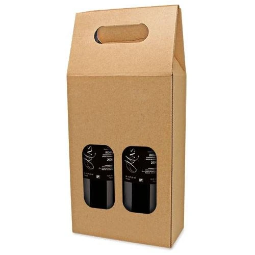 Lote de 20 Set 2 Cajas de Cartón Ventana 2 Botellas Disok Vino Kraft 100% Reciclable Disok Cajas para Botellas de Vino