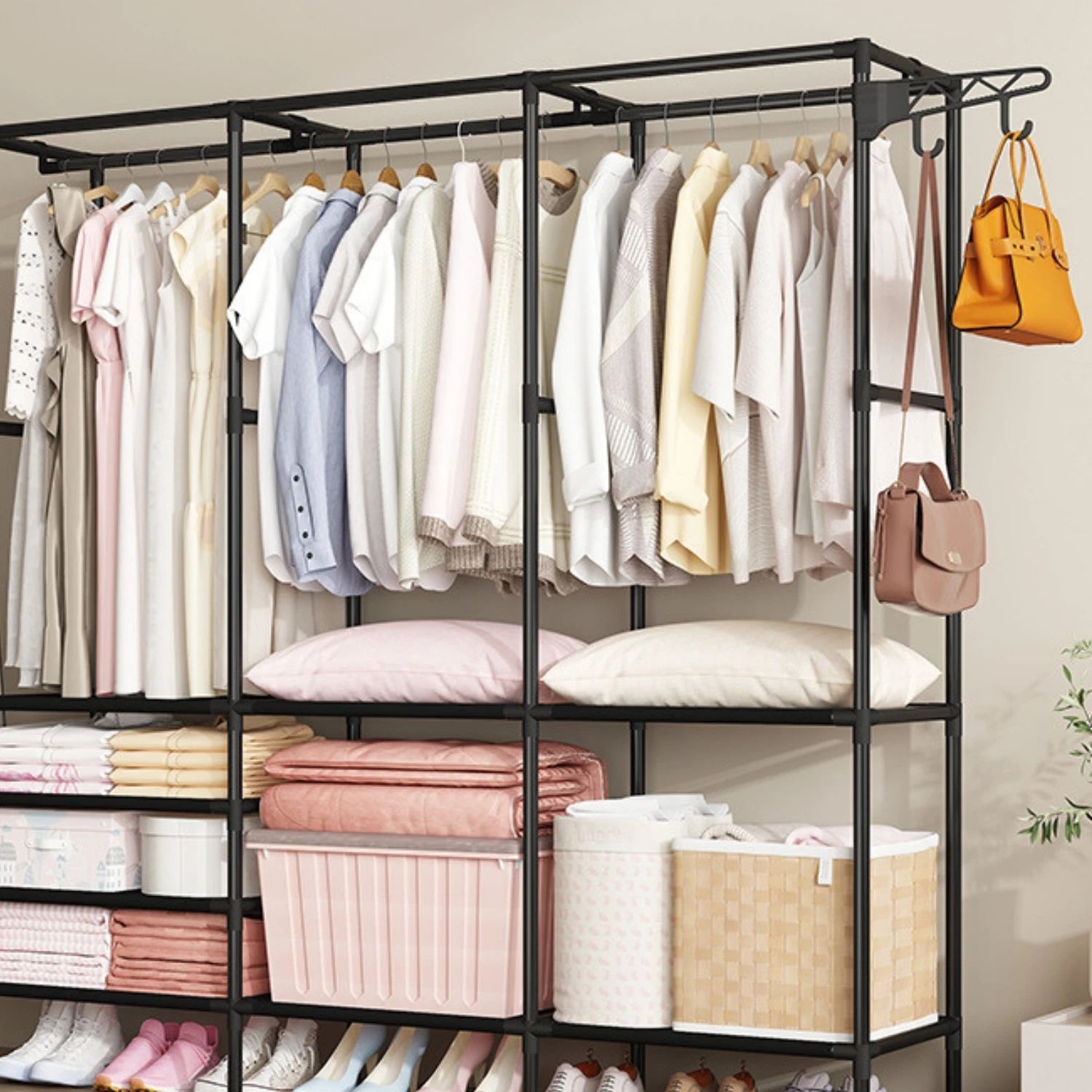 LUTODY - Standing coat rack, shoe rack, garment organizer clothes coat t-shirt jacket, save clothesline space