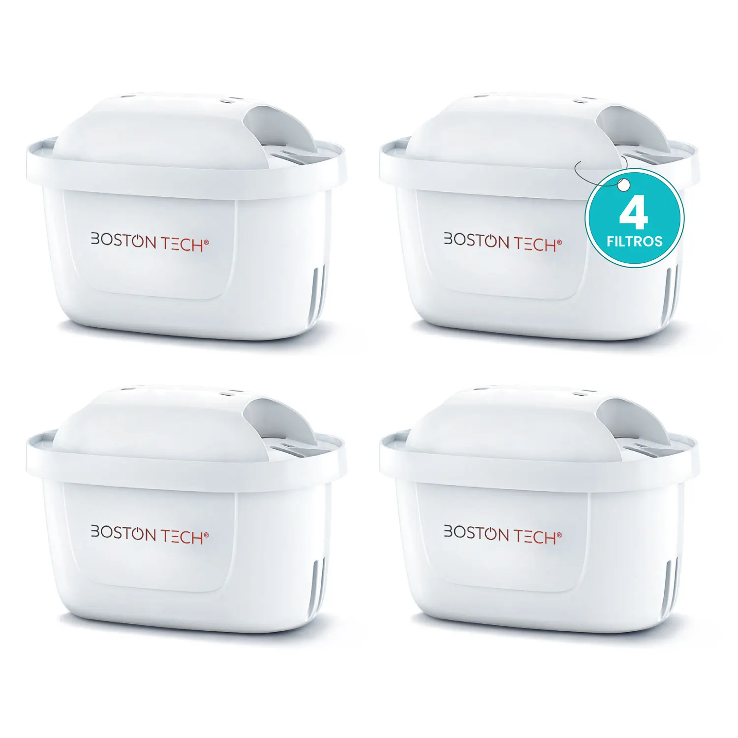 Filtro de Agua Boston Tech Hydro Pure+ Pack 4 Cartuchos Filtrantes - Reducción de Cal y Cloro - Agua Más Limpia y Saludable