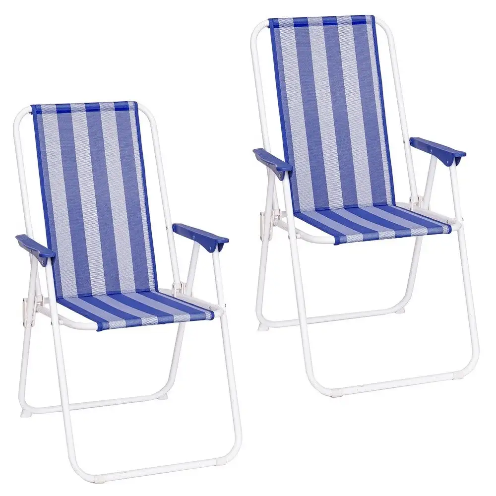 Pack 2 sillas playa y camping plegables con cierre de seguridad, estructura acero pintura Epoxi anticorrosión, tejido textileno transpirable de rayas multicolor, respaldo alto mono-posición