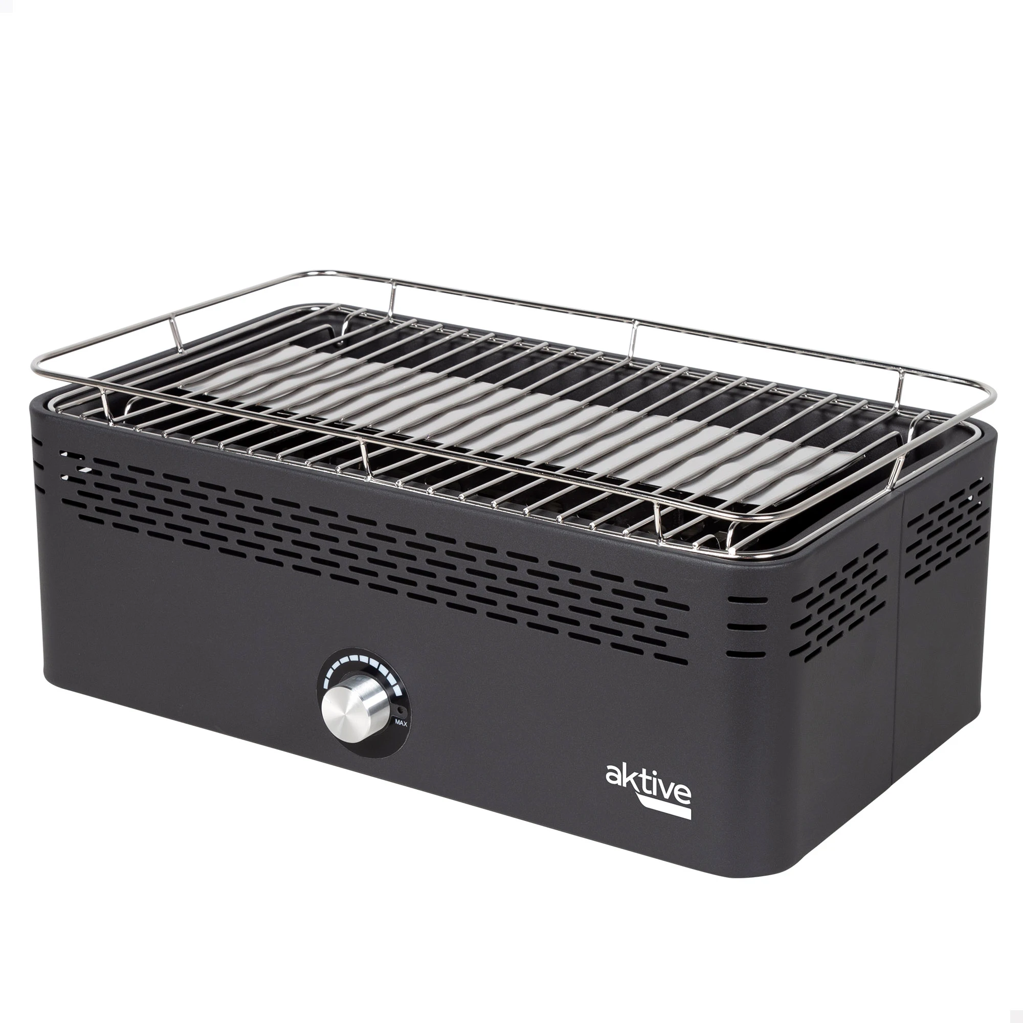Barbacoa Portátil a carbón Aktive, recargable a pilas , sin Humo, medidas 45x28x19cm, con proteccion antigoteo