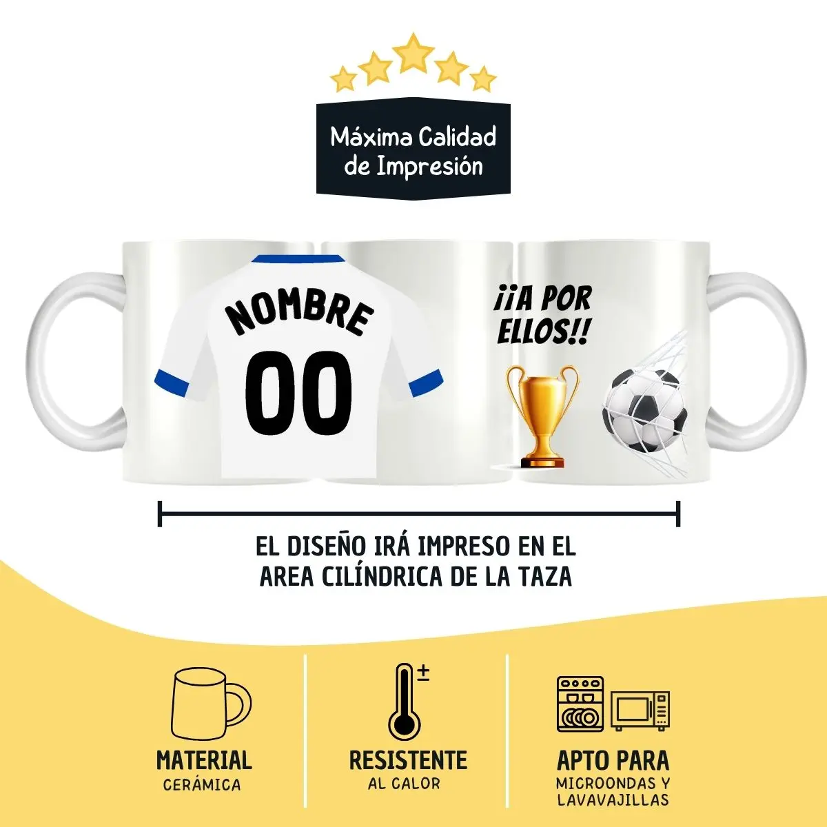 Personalized R.C.D. Espanyol Football Mug - Premium Ceramic, Customizable Name & Number, Ideal for Fans, Microwave & Dishwasher Safe, Perfect Gift for Football Lovers, Capacity 330ml.