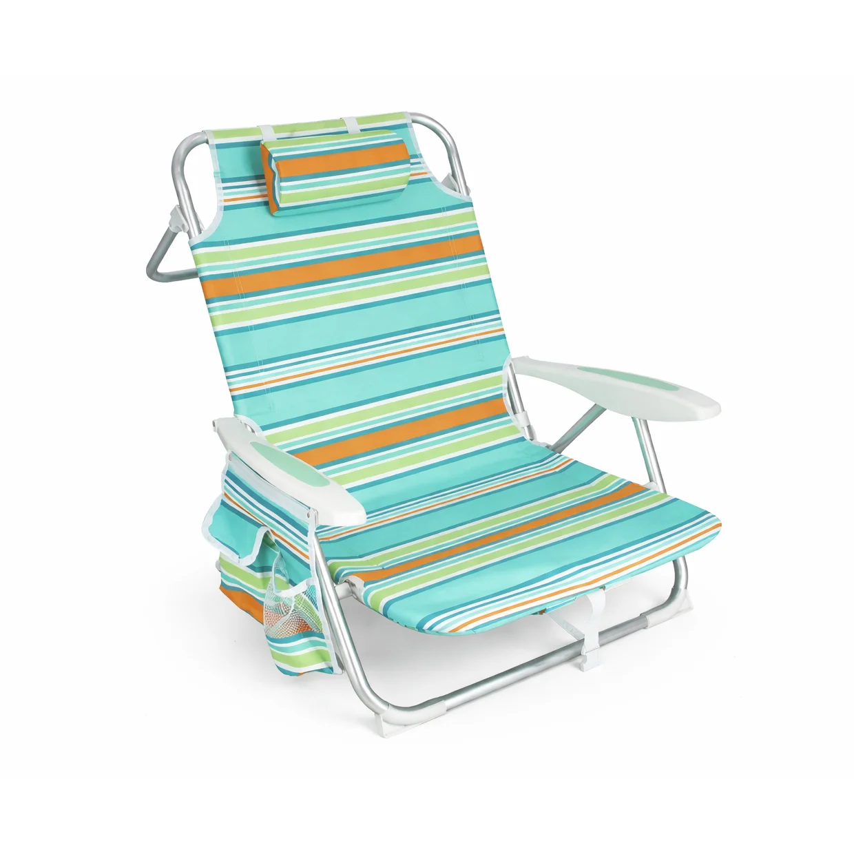 Silla Plegable de Playa y Camping de Aluminio con Respaldo Reclinable. Silla Baja Compacta con Brazos Ergonómicos, Correa Transporte y Estructura Ligera de Exterior.
