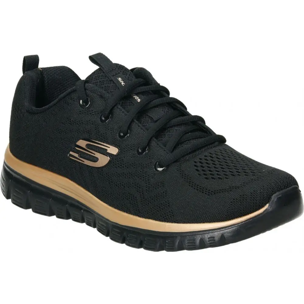 SKECHERS sports Skechers Graceful Get Connected for women-black sneaker with gold details-sports shoe with lace-up closure-comfortable-sporty style-12615-BKRG model