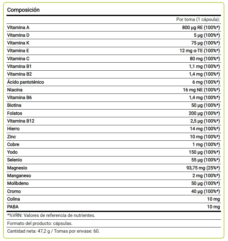 Fullgas - sport vitamin premium - pack 2 - complex of vitamins (multivitamin) and minerals (multimineral). Includes magnesium, choline, vitamins c, d, k, b, a, iron, zinc and much more. Only 1 capsule a day. Gluten and lactose