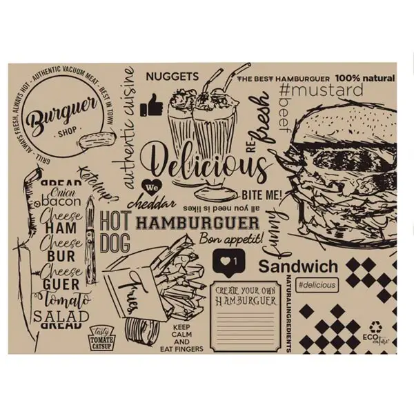 MONOUSO | Mantel Individual de Papel Kraft "Burger" 30x40cm 40g/m² (500 Uds)