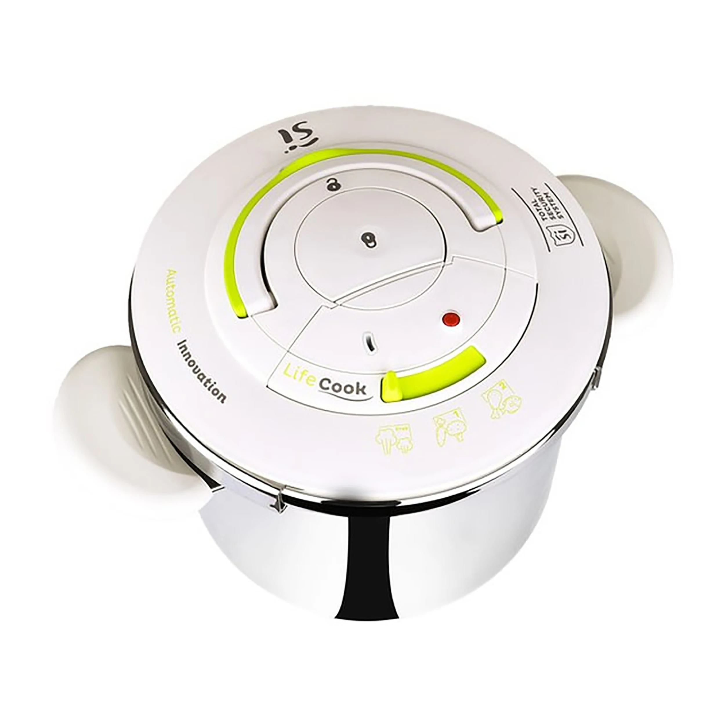 San Ignacio LIFECOOK 6.5L Stainless Steel Pressure Cooker, 22cm - Versatile cooking for frying, steaming, and pressure cooking with energy-saving features and a total security system for safe usage.