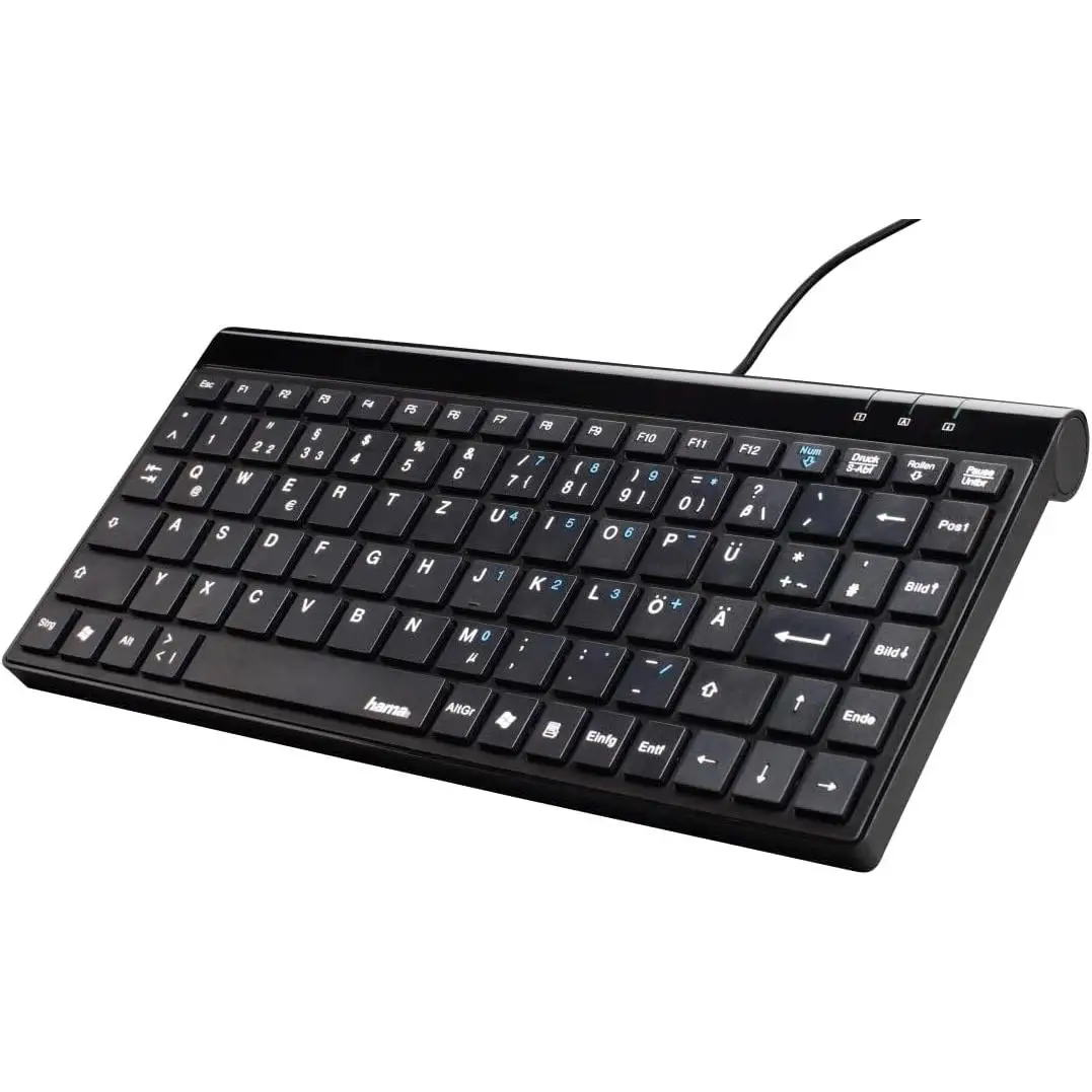 Hama | Teclado Mini con Cable (Teclado Español, con ajuste de inclinación, Enchufe USB Tipo A, 88 Teclas, Teclas Planas),