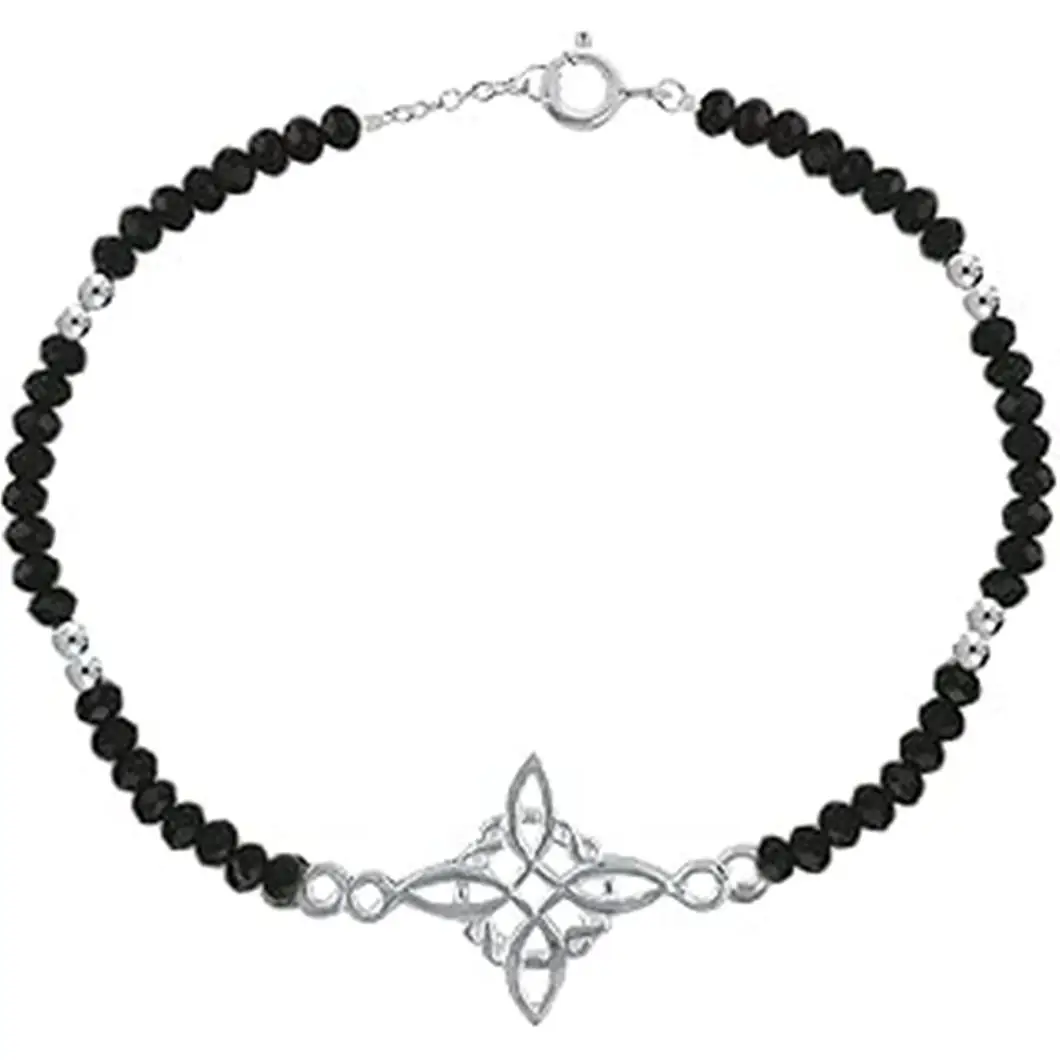 ENTREPLATA Pulsera Negra Espinel Azabache Onix con Colgante de Plata de Ley 925