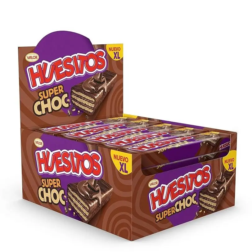 Huesitos super choc crunchy wafer bar covered in milk chocolate and cocoa filling - 5 packs of 5 units