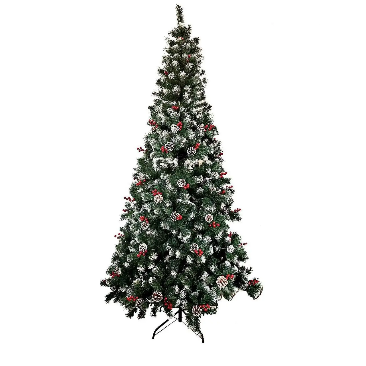 Árbol de Navidad Artificial Plegable con Nieve Ignífugo，Hojas de PVC Apertura Automática y Soporte Metálico Decoración Navideña para Interior Verde， Fácil Montaje, Altura 150/180/210cm. Envío desde