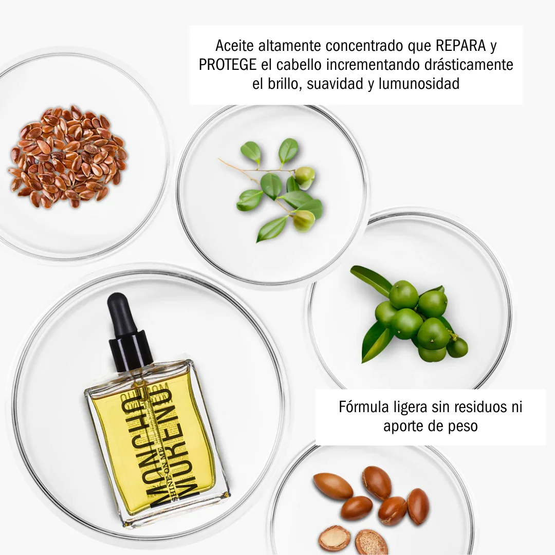 Moncho Moreno Shine On Me 50ml Dry Oil for Ends, enriched with argan and camellia oils, provides deep hydration, reduces frizz, and protects with Vitamin E; suitable for all hair types and ideal for use on wet or dry hair. #4