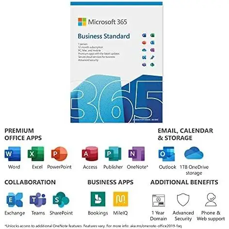 Microsoft 365 Business Standard 1 subscription license (s) English 1 year (s)