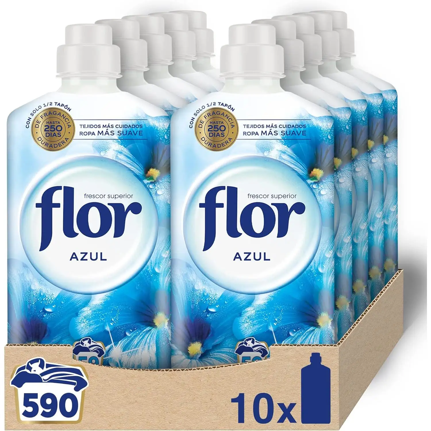 Flor - Suavizante para la ropa concentrado, aroma azul - Pack de 10, hasta 590 dosis
