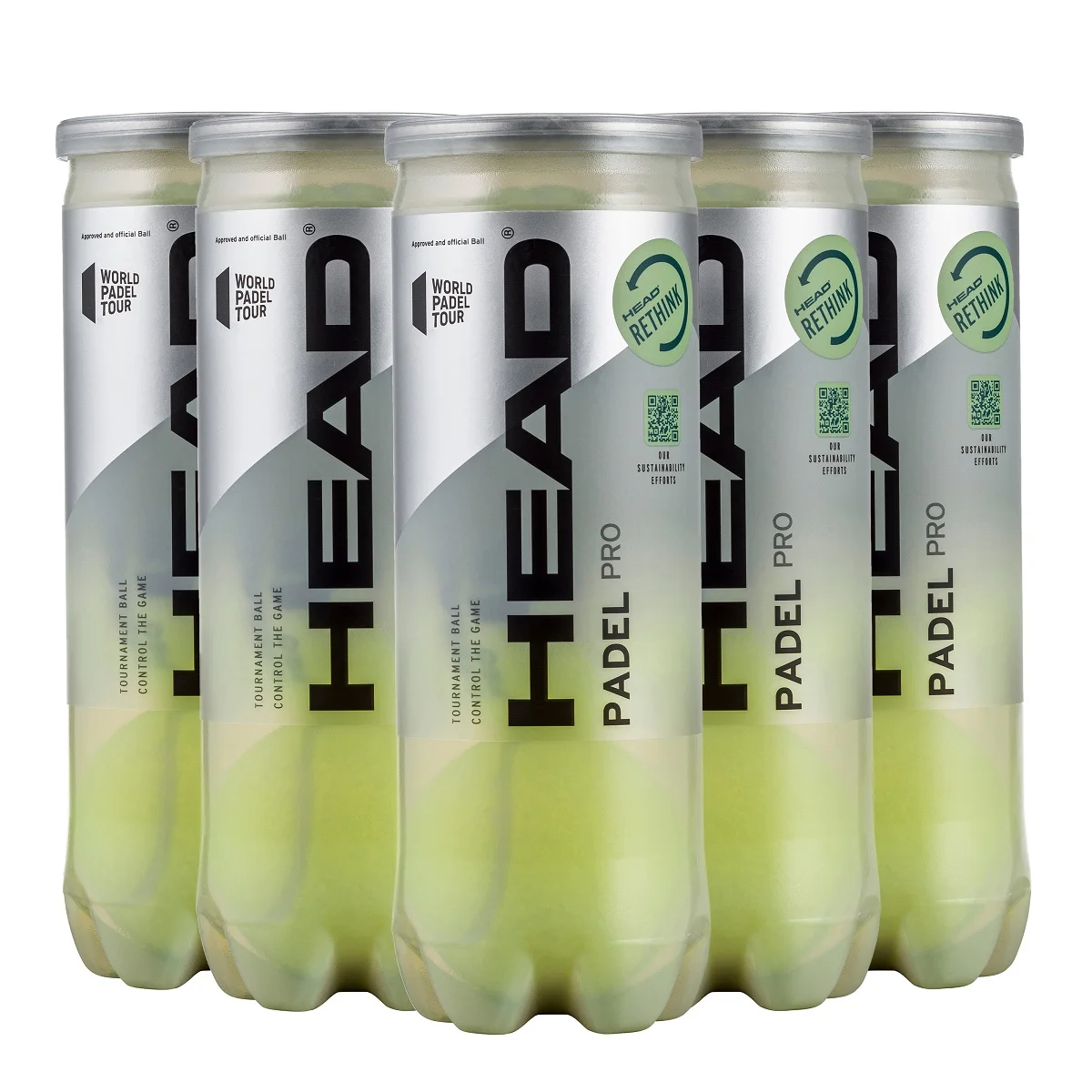Head Padel Pro (2023) - Lote Pack 5 Botes, 15 Pelotas Padel, Profesionales, Homologadas, Máxima Calidad