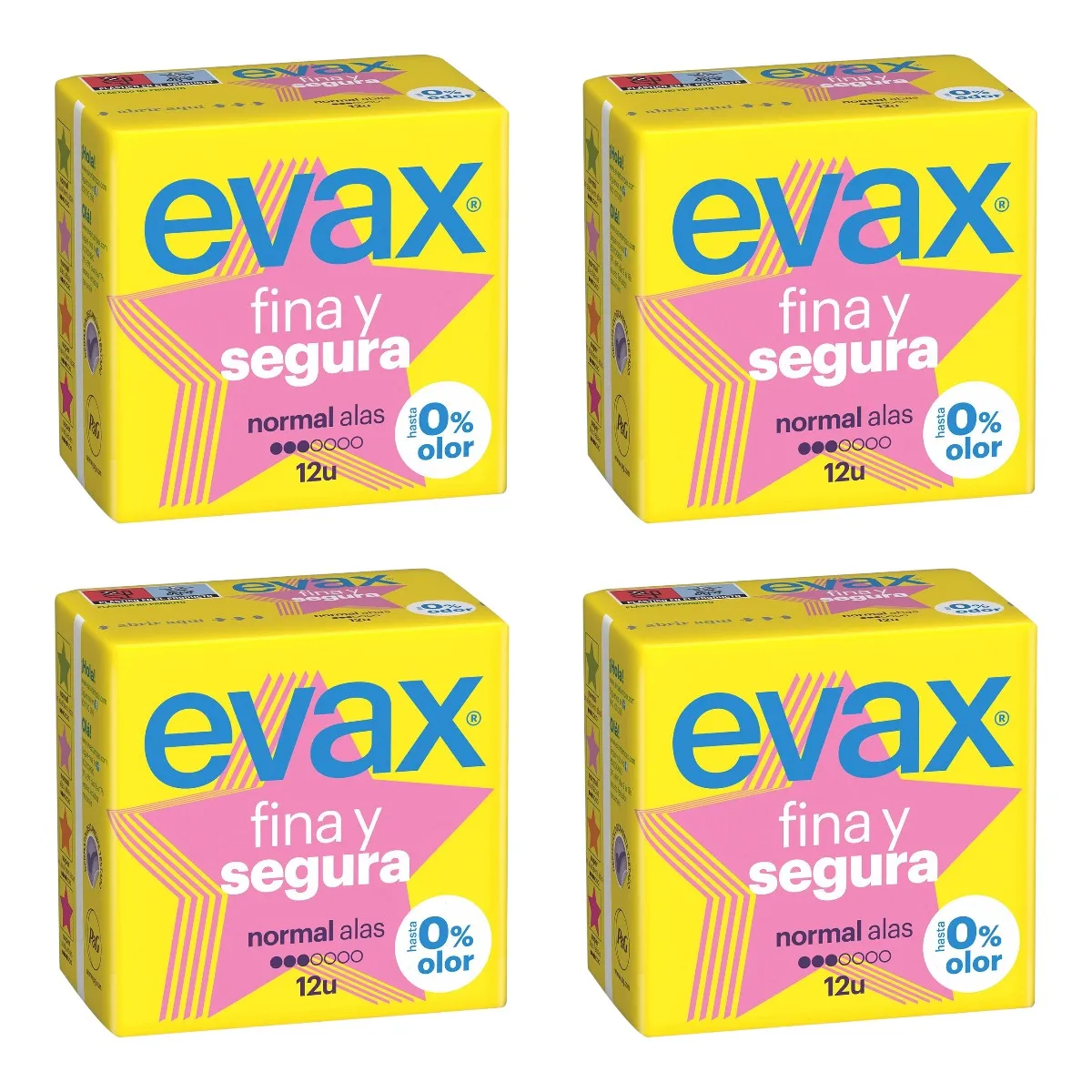 EVAX Pack de 4 Bolsas de 12 Compresas Fina y Segura Normal Alas (48 compresas en total)