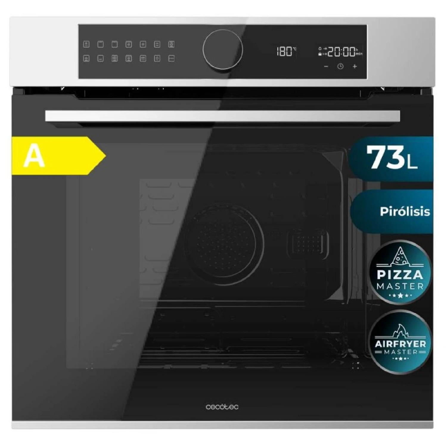Cecotec Horno Integrable Pirolítico -73L Bolero Hexa P516000 Line. 3250W, 14 Funciones, Dual Display, Pizza y Airfryer Master