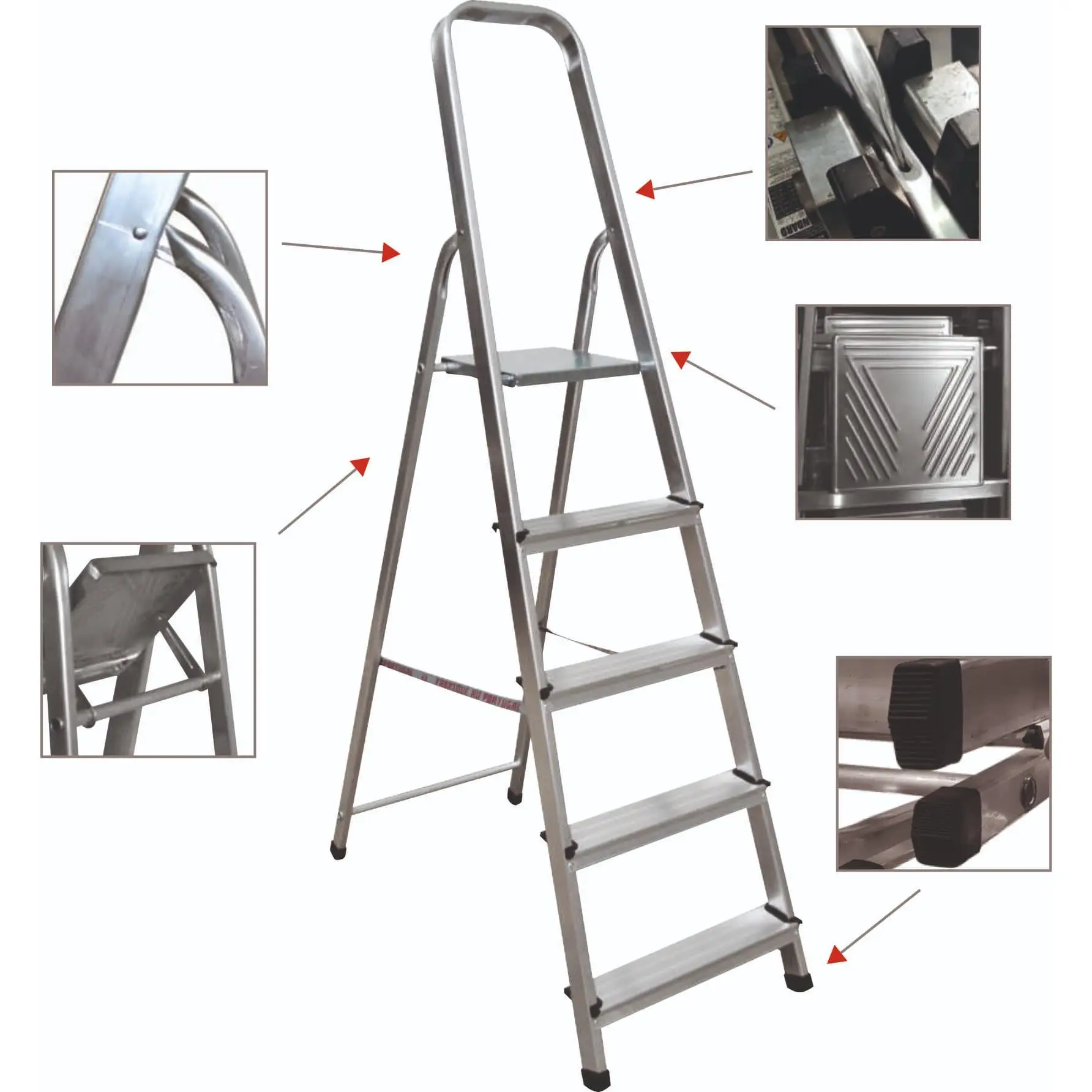 Escalera Ligera Doméstica con Forma de Tijera, Fabricada en Aluminio, Plataforma Superior Ancha, Cumple con Normativa EN-131, Disponible en Varias Medidas: 3, 4, 5 y 6 pasos