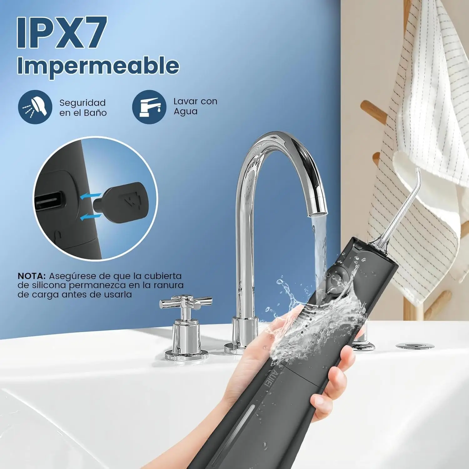 Timits portable oral irrigator 8 nozzles 5 modes usb-c rechargeable