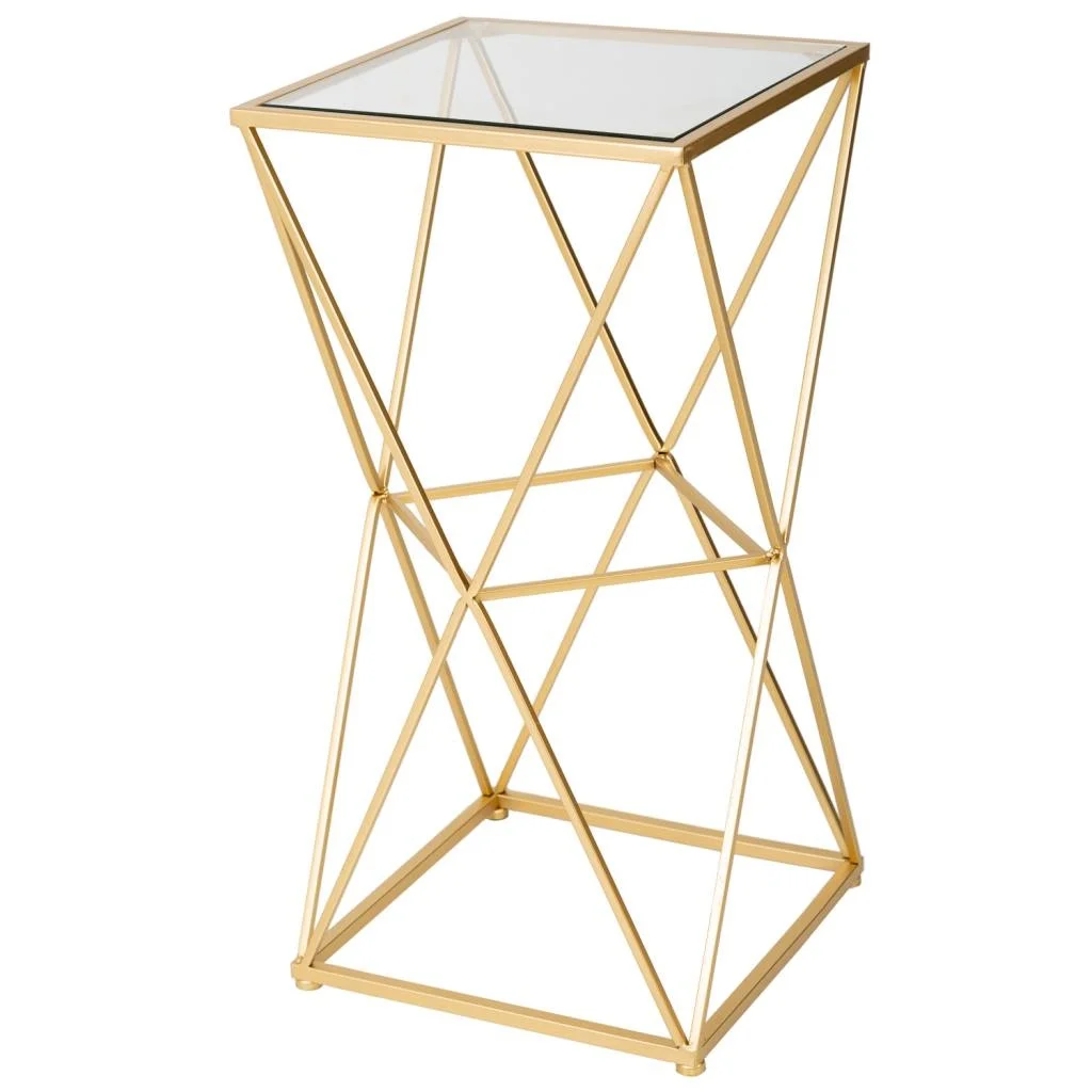 WANDERLUST DECO Mesa Auxiliar Elegante de Metal y Cristal 35x35x70h Cm