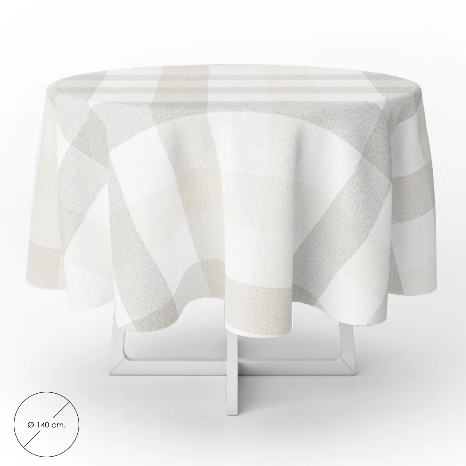 SANCO STORE - ORYX Mantel Hule Redondo Cuadros Beige Impermeable Antimanchas PVC Ø 140 cm. Uso Interior y Exterior