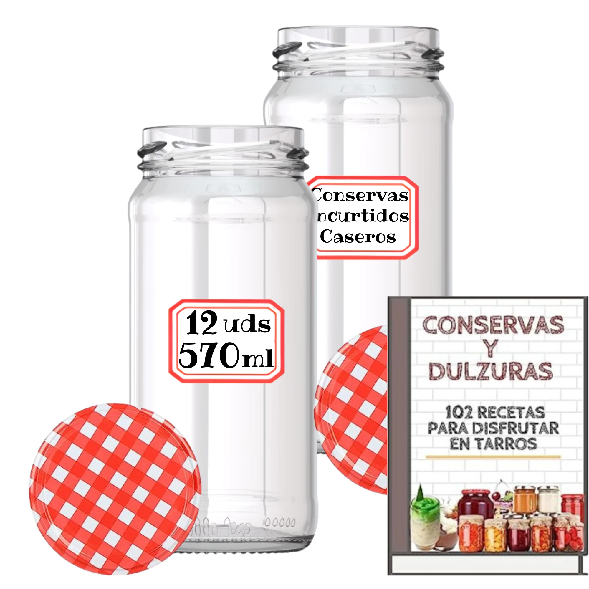 MundoTarros 570 ml glass jars with airtight screw cap + Ebook 102 recipes-jars for puree, jam, canned, sauces-includes tags