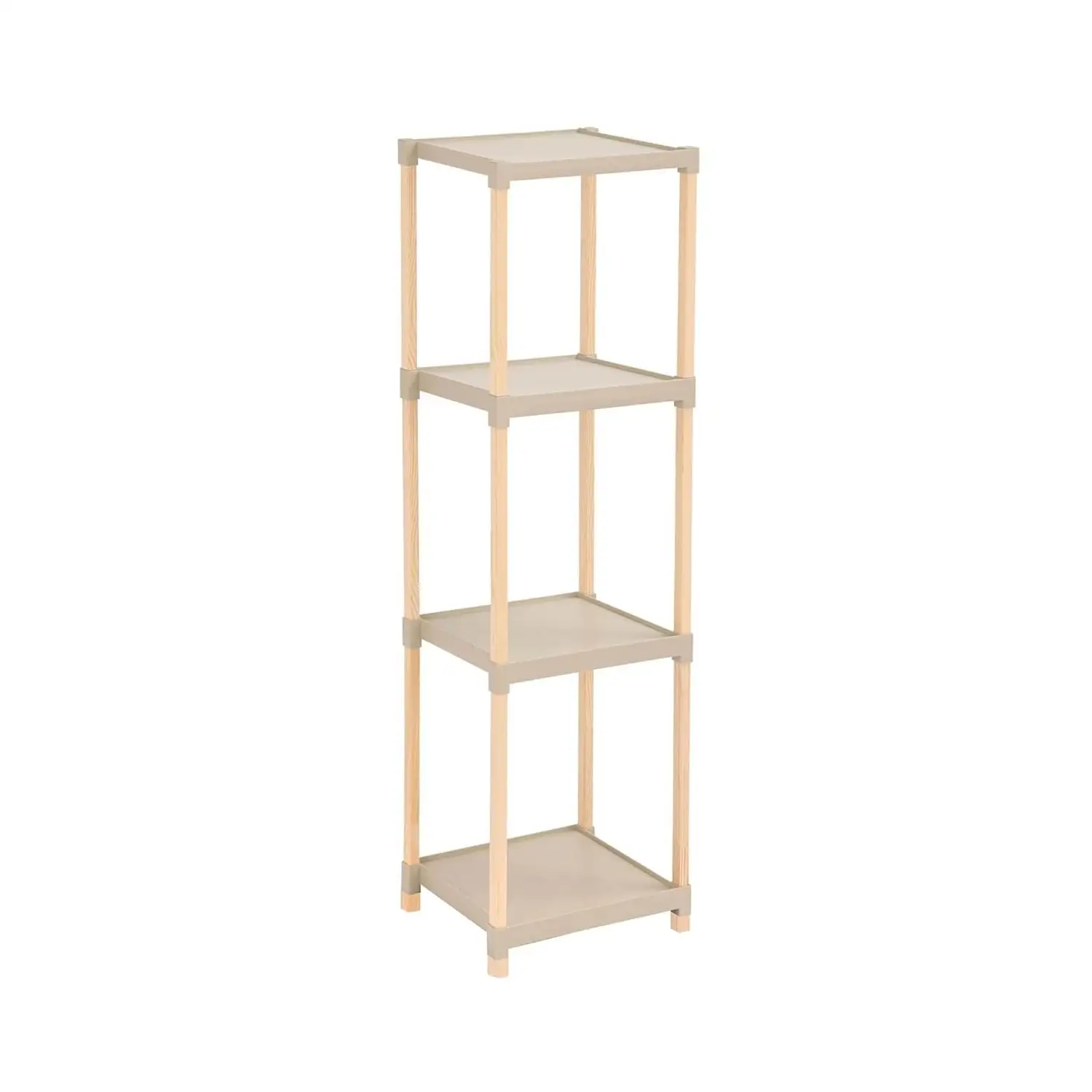Estantería de 4 Niveles Moderna y Minimalista – 105×25×28 cm | Estructura de Madera Robusta y Balda de Plástico Gris Claro | Montaje Rápido sin Herramientas | Ideal para Hogar, Baño u Oficina
