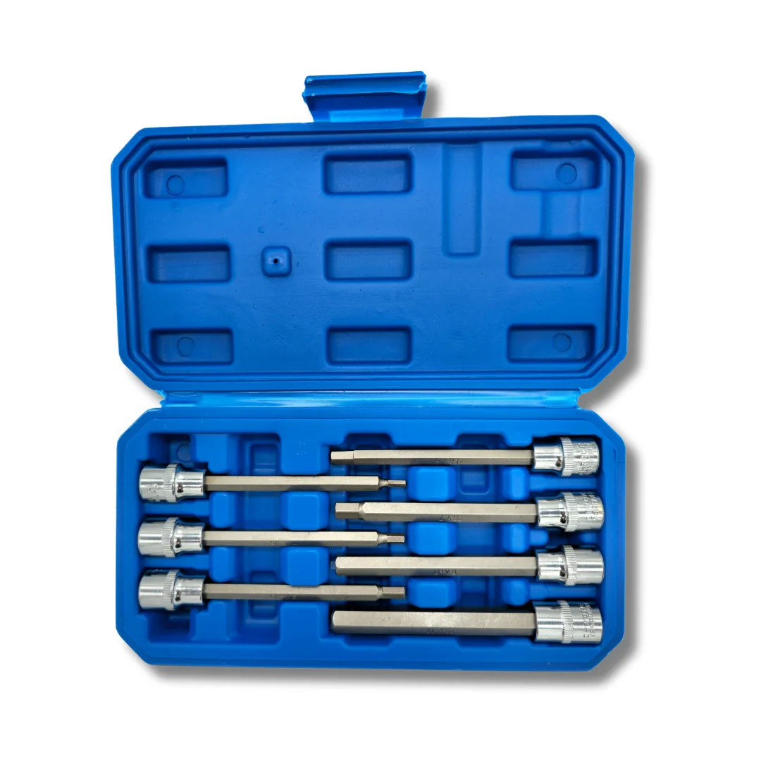 AC Tools Juego de llaves Allen de vaso largas, 7 piezas de primera calidad. Longitud 110mm Medidas: 3 4 5 6 7 8 10 Maletín incluido.