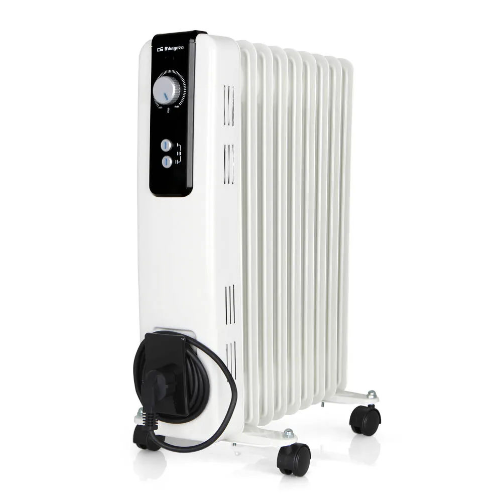 Orbegozo RH 2000 radiador de aceite, 9 elementos, termostato regulable, 3 potencias de calor, luces LED, ruedas pivotantes, recogecables, 2000 W