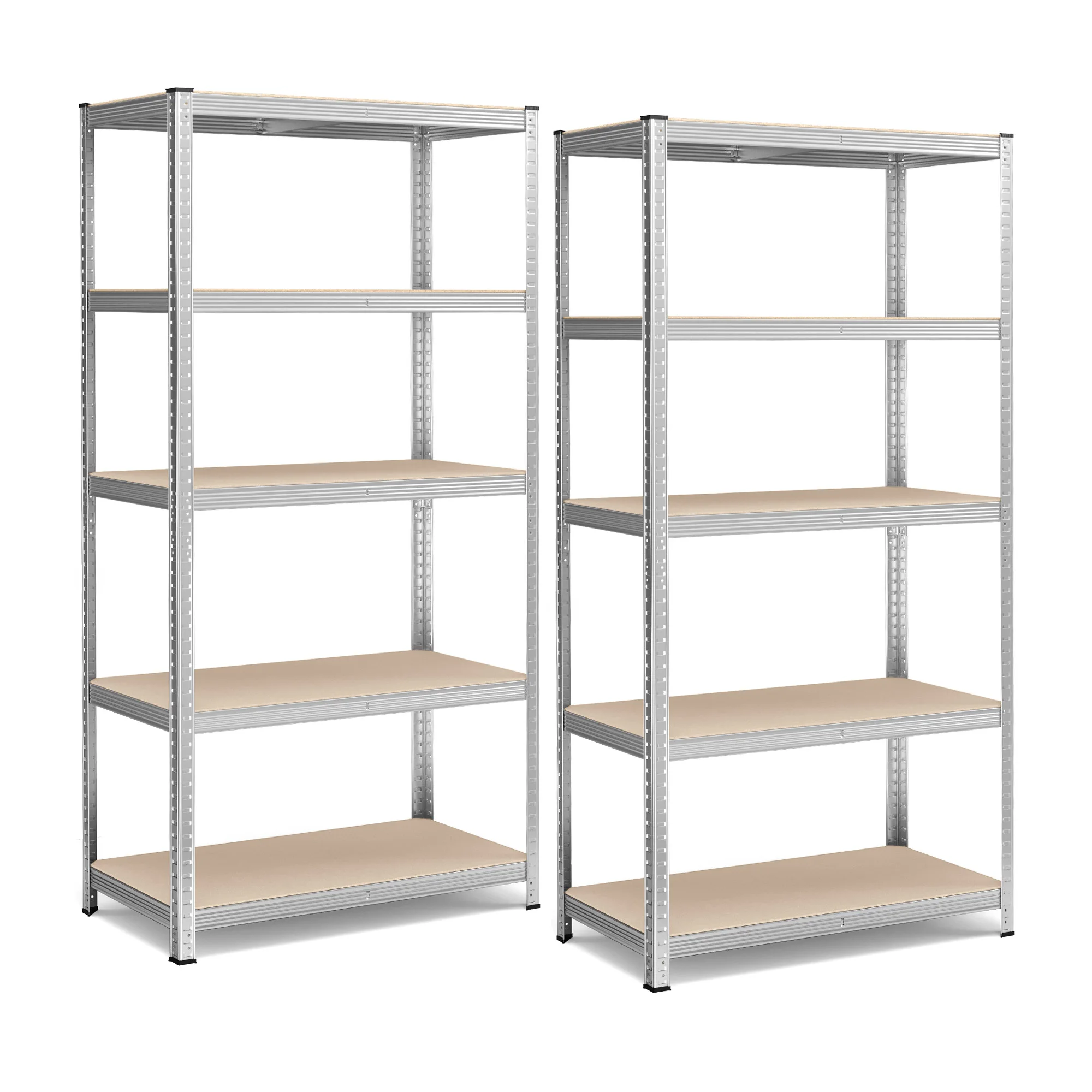 SONGMICS Juego de 2 Estanterías Almacenaje de 5 Niveles, Estantería Metálica, Modular, Garaje, Almacén, Trastero, Cocina, Carga de 600 kg, 50 x 100 x 200 cm, Negro/Plata/Gris /Azul