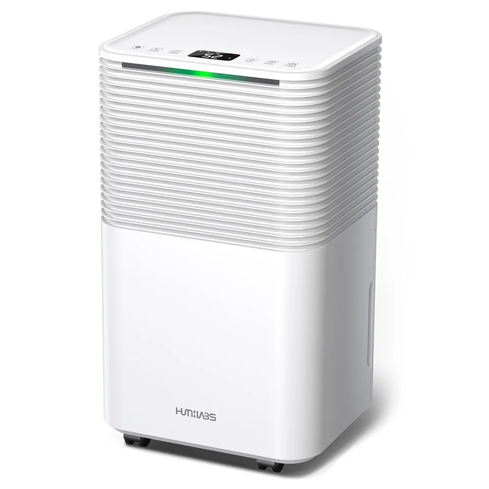 HUMILABS OL12-BD031A Deshumidificador Portátil 12L/D, 36dB Bajo Ruido, 2L Tanque de Agua, 3 Modos + Temporizador 24h, Bloqueo de Seguridad, Ruedas 360°, Desagüe Automático/Manual, Blanco