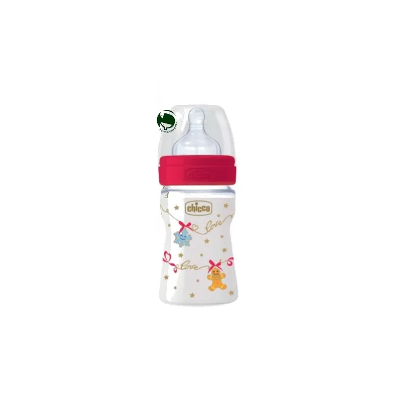 CHICCO BIBERON NAVIDAD BOCA ANCHA TETINA SILICONA +0M FLUJO REGULAR 150 ML